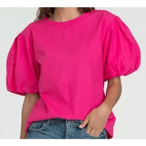 Olivia James The Label Women's Annie Puff Sleeve Blouse Hot Pink size XSmall